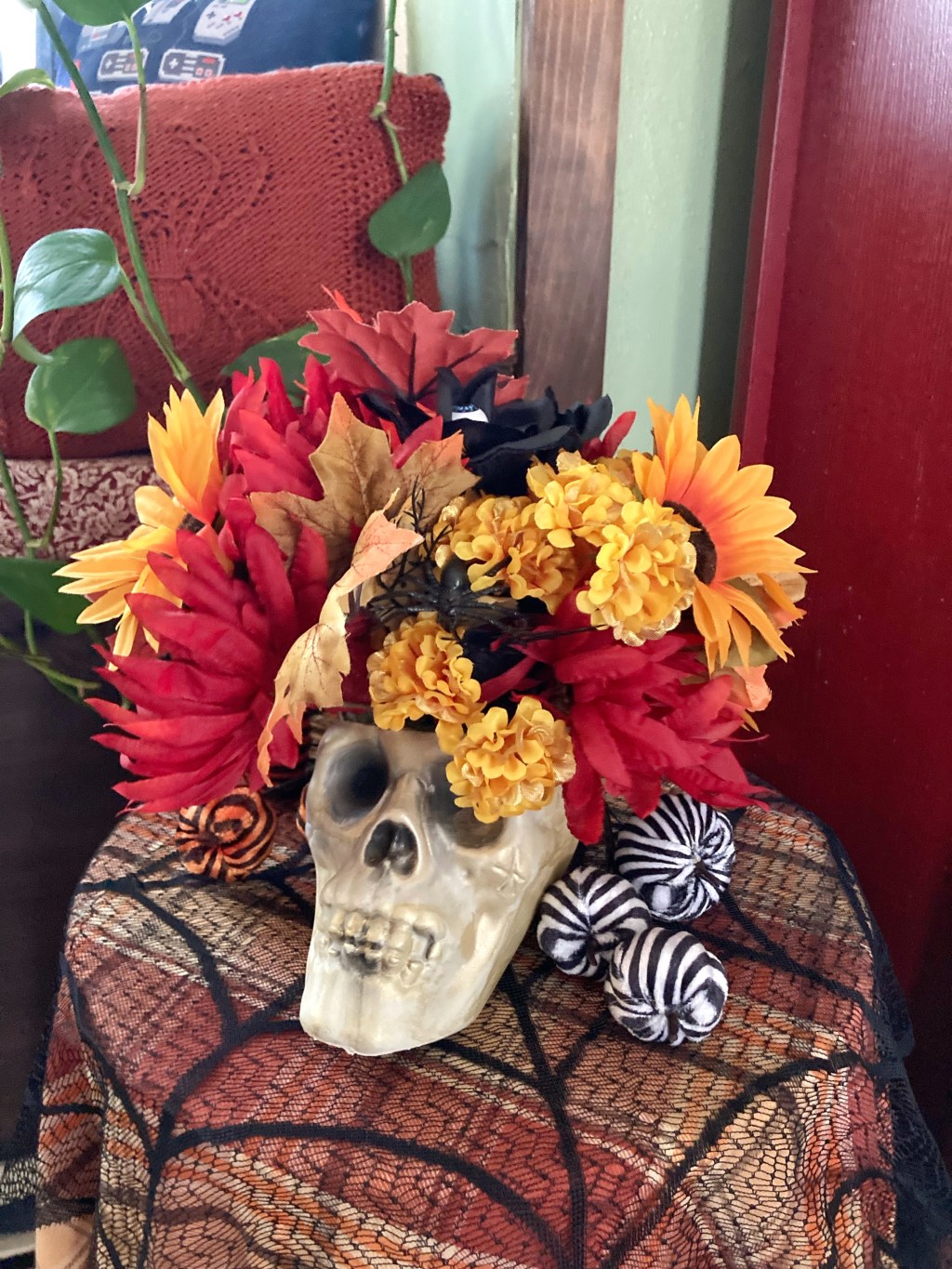 Skull Planter with Flower Arrangement – Dollar Tree Craft